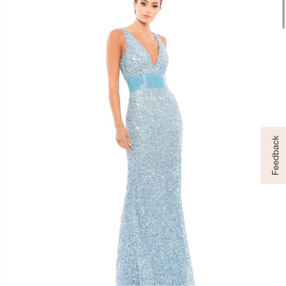 SEQUINED SLEEVELESS V NECK COLUMN GOWN MAC DUGGAL